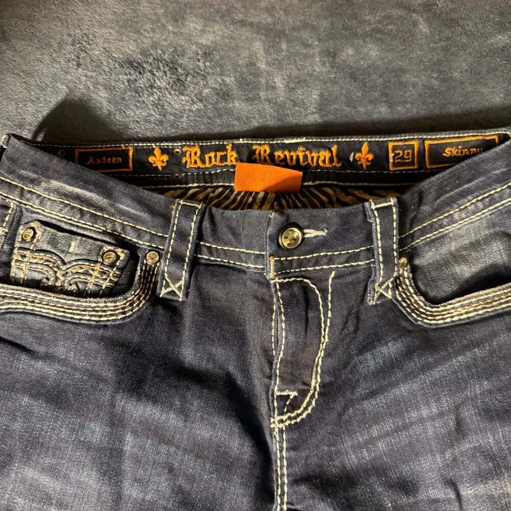 Rock Revival Axteen Skinny Jeans Size 29 Embellished Dark Wash